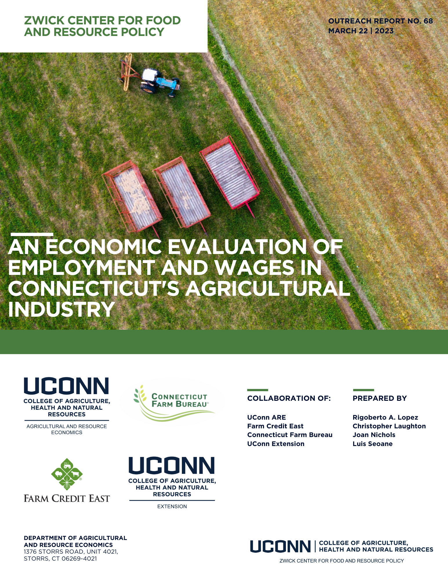 Cover and link to report "An Economic Evaluation of Employment and Wages in Connecticut's Agricultural Industry" 